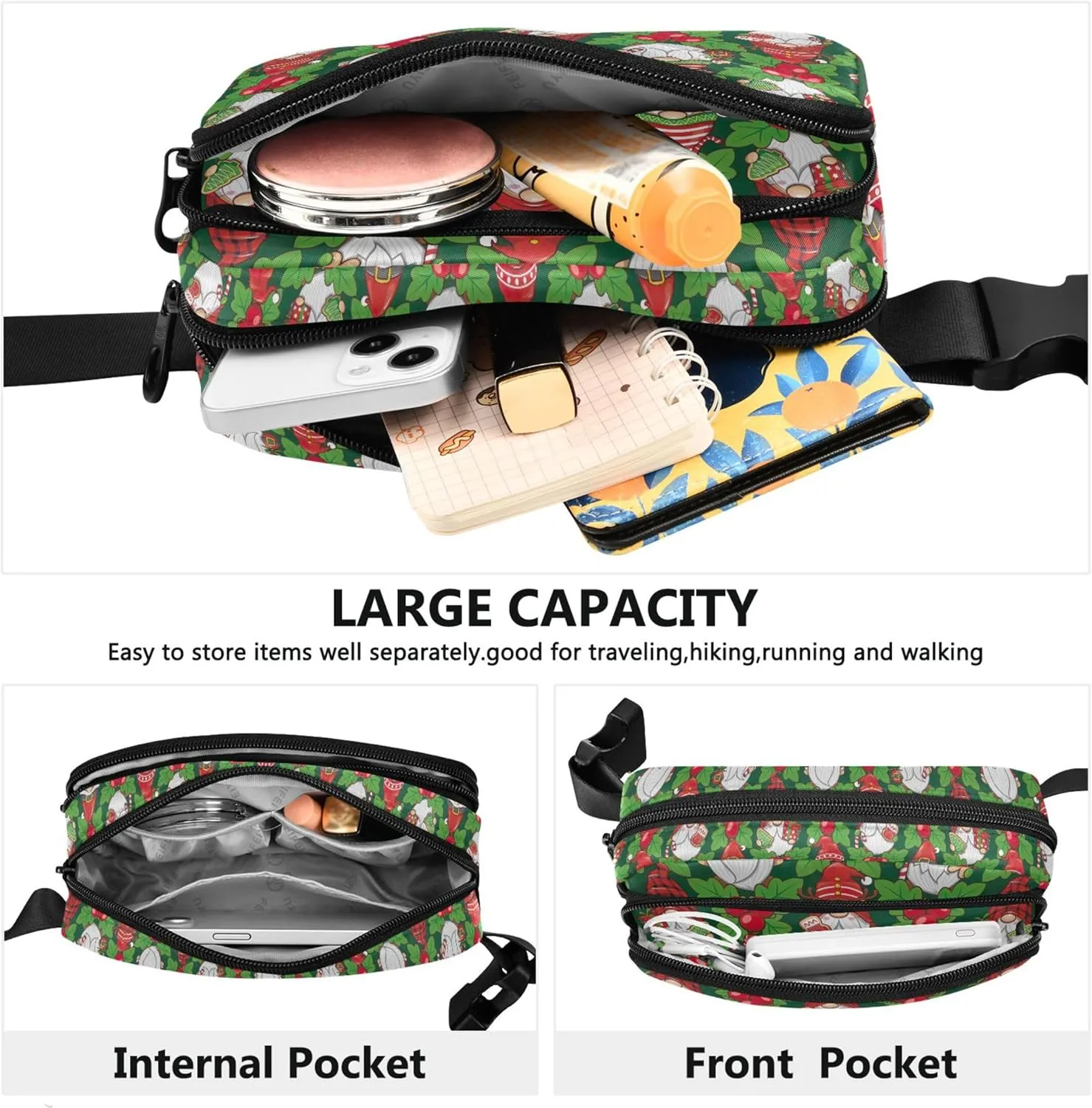 Personalized Christmas Santa Gnomes Fanny Pack for Women Waterproof Belt Bags Hip Pack Designer Crossbody Waist Purse