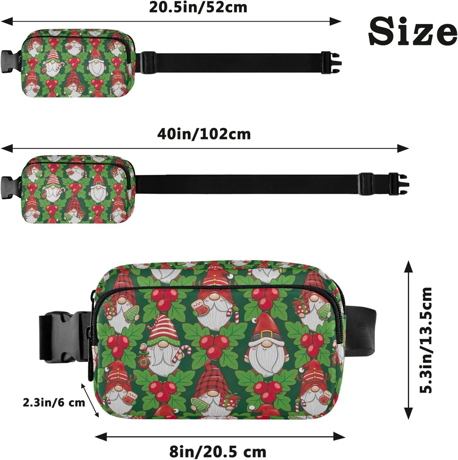 Personalized Christmas Santa Gnomes Fanny Pack for Women Waterproof Belt Bags Hip Pack Designer Crossbody Waist Purse