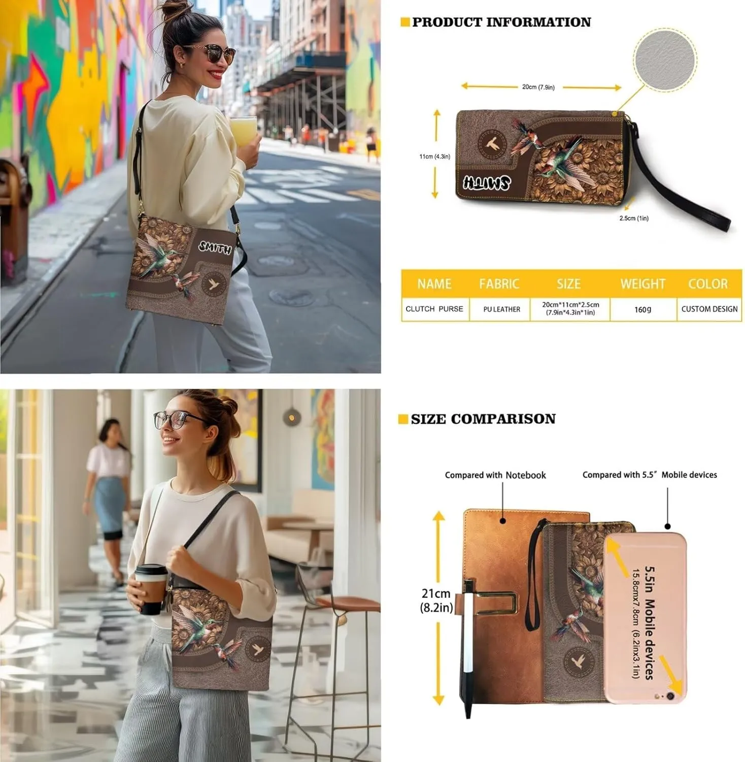 Personalized Crossbody Bag Set for Women, Customized Tote Bags for Women with Name with PU Custom Name Wallet