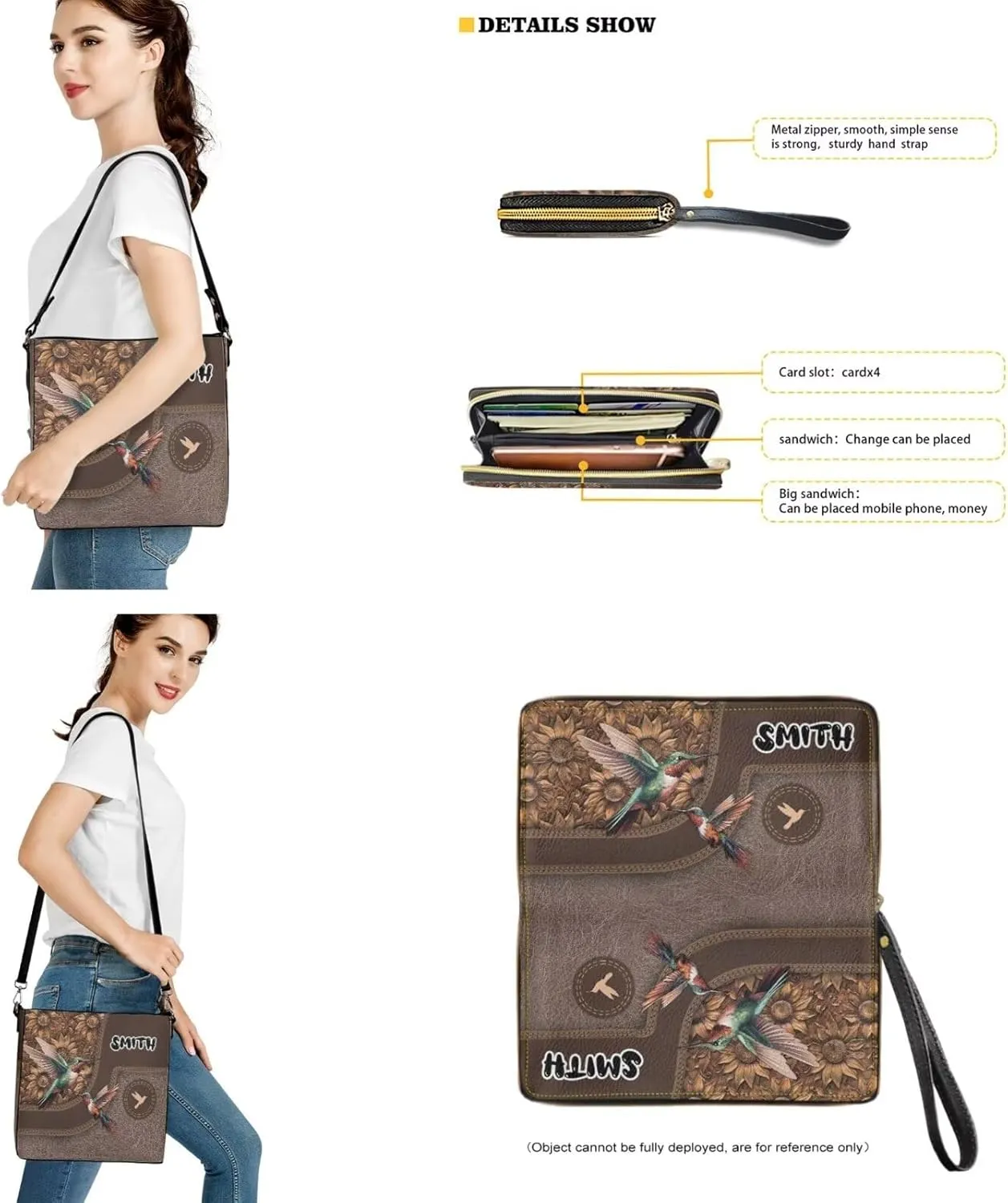 Personalized Crossbody Bag Set for Women, Customized Tote Bags for Women with Name with PU Custom Name Wallet