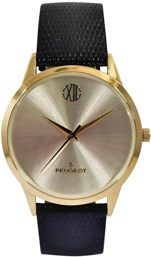 Peugeot Mens Nude Dial Watch with Black Leather Band