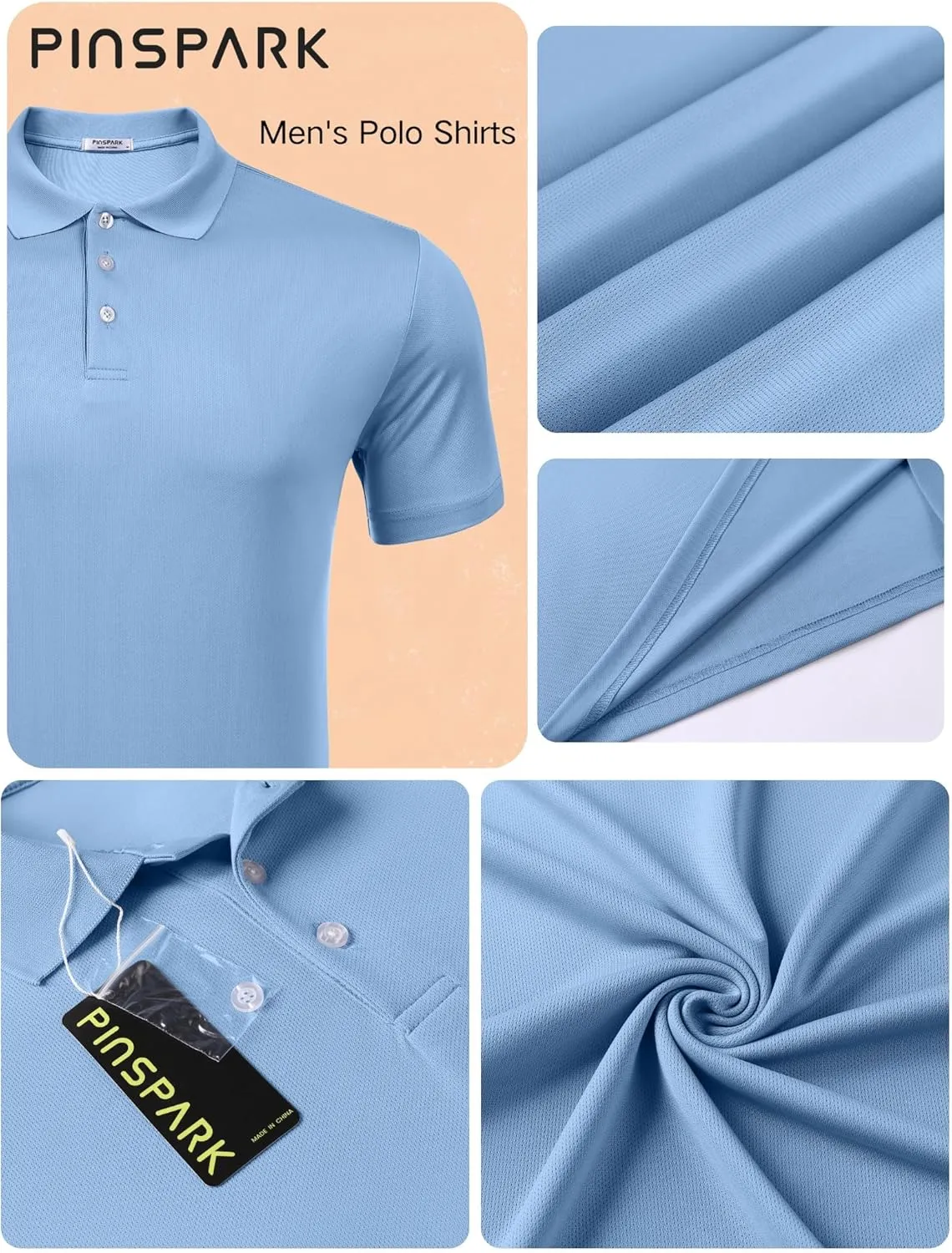 PINSPARK 1/3/4/5 Pack: Golf Polo Shirts for Men Multipacks Quick Dry Short Sleeve Collared Shirt Slim Fit Casual Polos Shirt