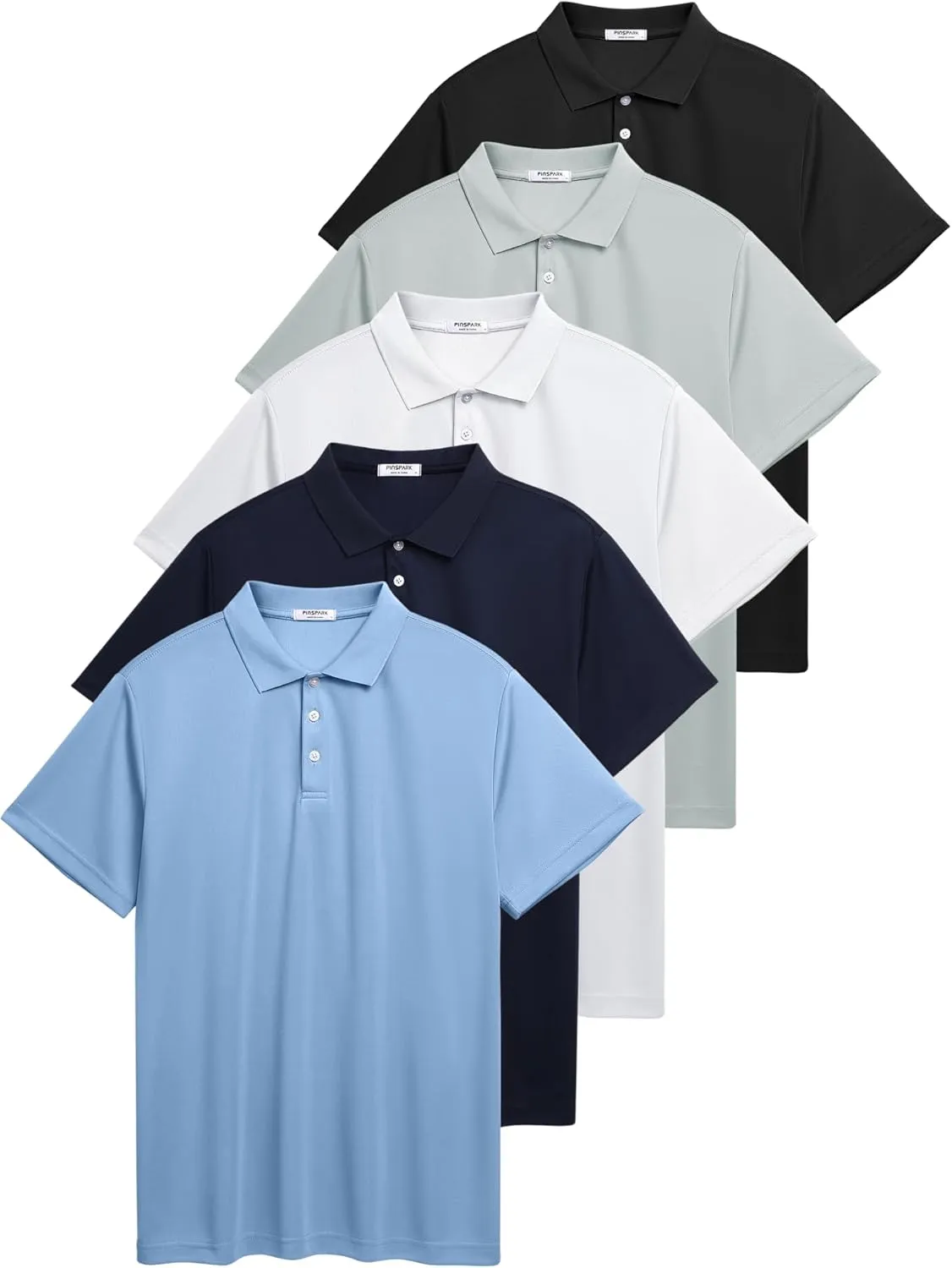 PINSPARK 1/3/4/5 Pack: Golf Polo Shirts for Men Multipacks Quick Dry Short Sleeve Collared Shirt Slim Fit Casual Polos Shirt