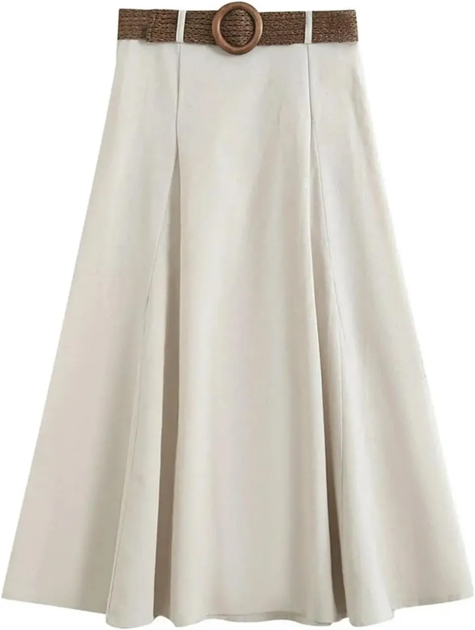 Pleated Midi Skirt with Belt for Women, High Waist, Side Zipper, Female Skirts, Fashion M