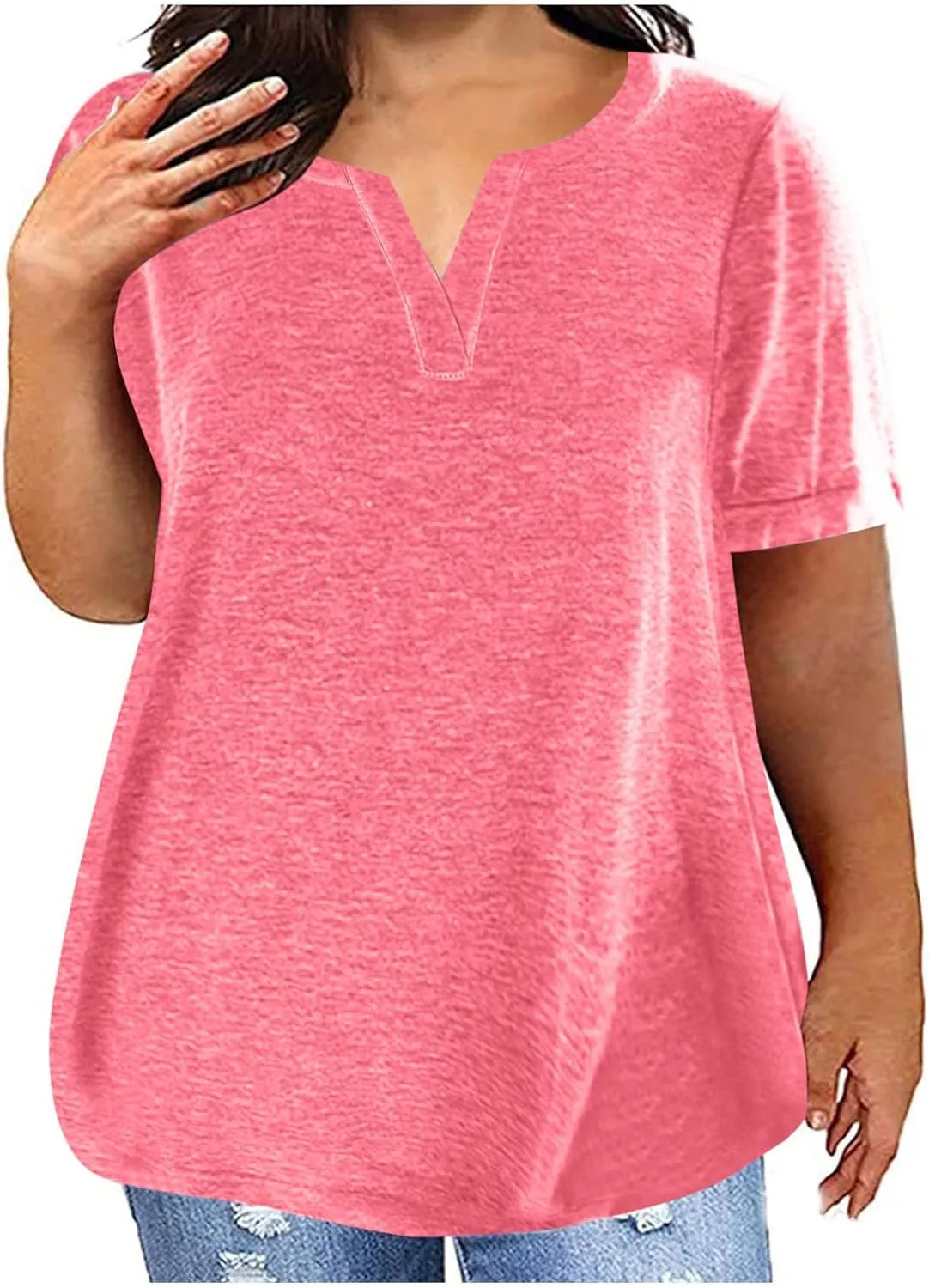 Plus Size Tops for Women 2025 Floral Print Summer V Neck Short Sleeve T Shirts Oversized Trendy Dressy Casual Blouses