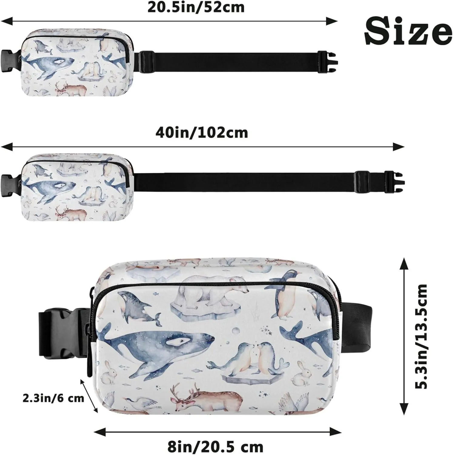 Polar Bear Animals Penguin Fanny Packs for Women Hip Pouch Belt Bag Waterproof Funny Travel Waist Bag