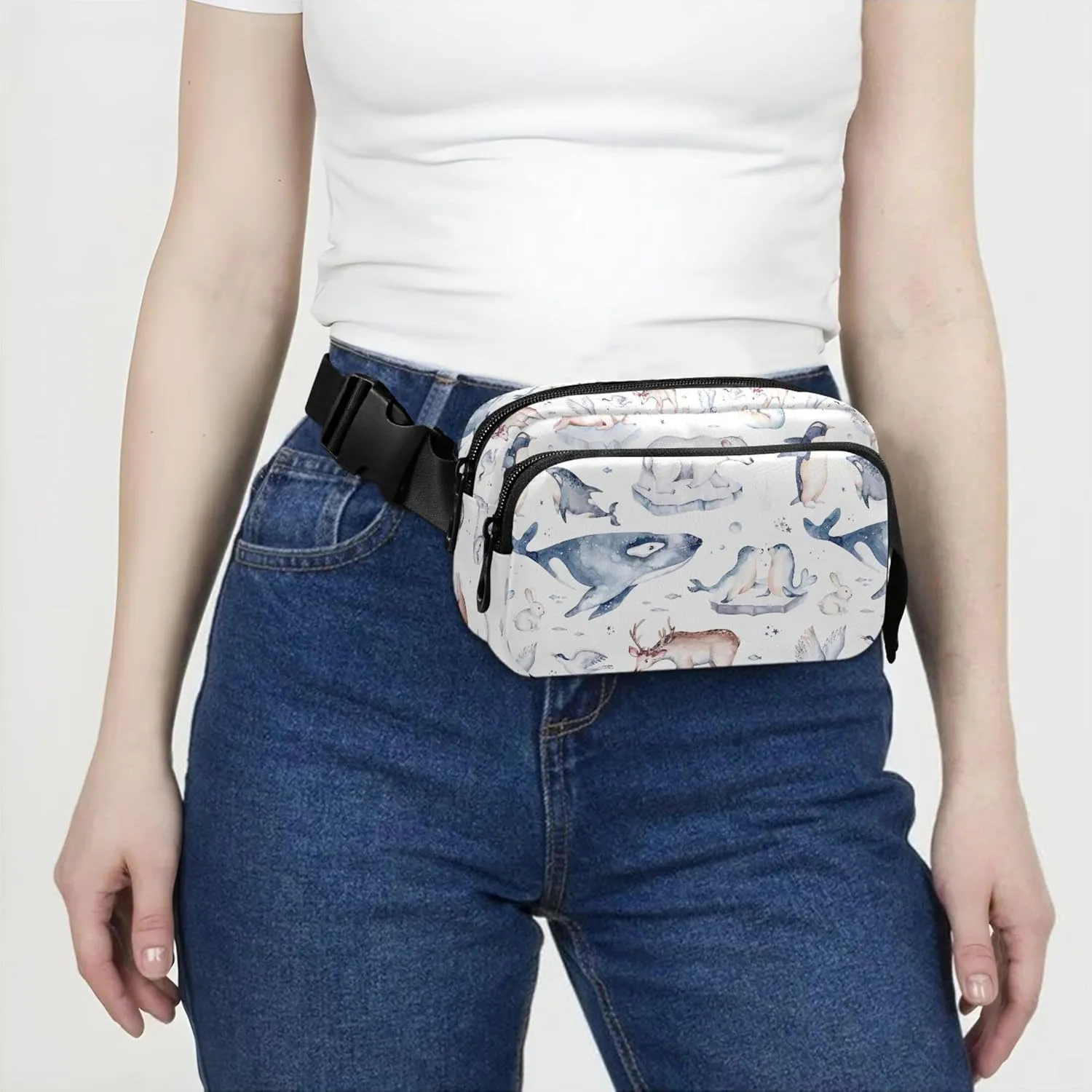 Polar Bear Animals Penguin Fanny Packs for Women Hip Pouch Belt Bag Waterproof Funny Travel Waist Bag