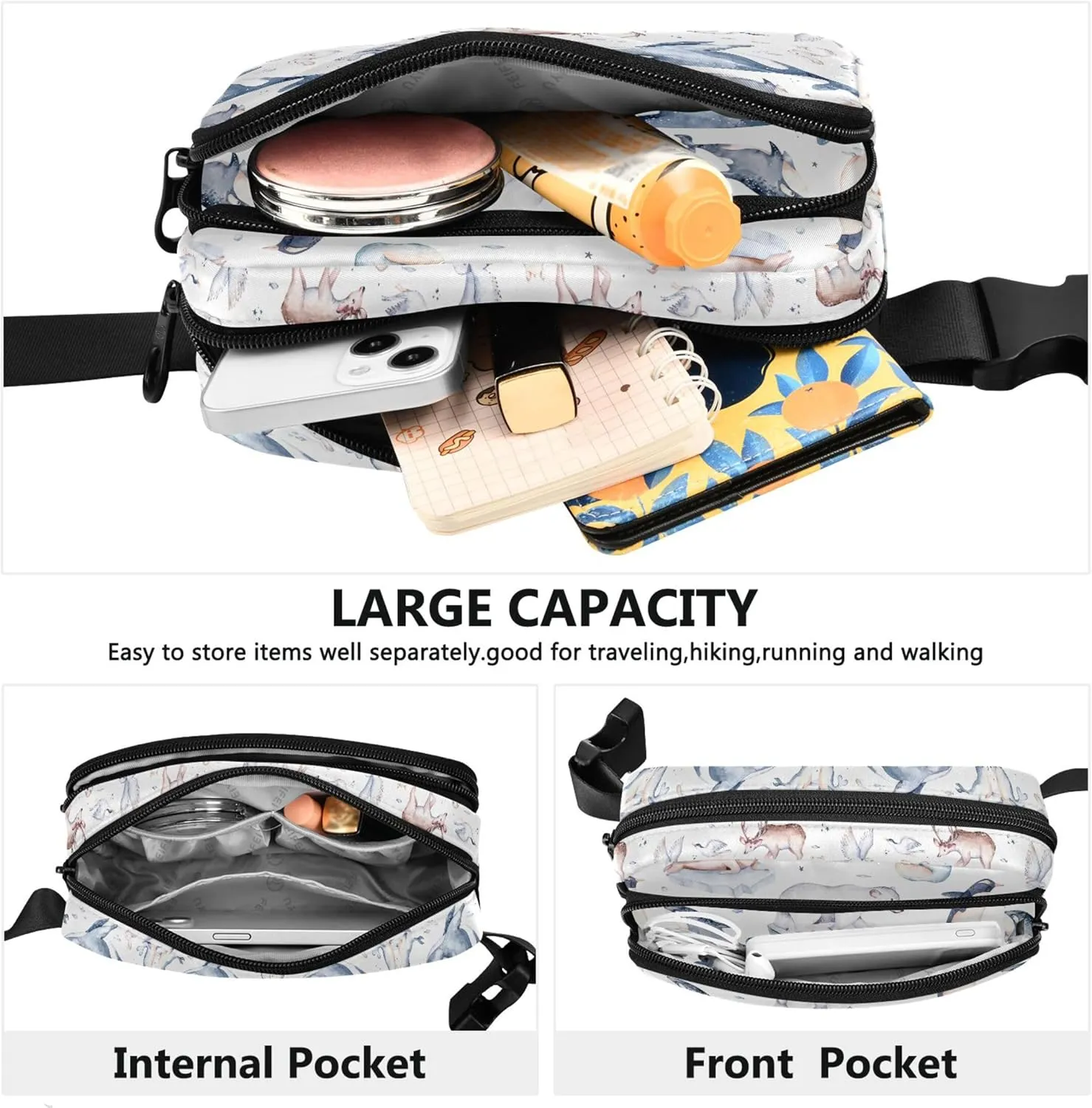 Polar Bear Animals Penguin Fanny Packs for Women Hip Pouch Belt Bag Waterproof Funny Travel Waist Bag