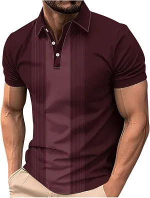 Polos Shirts for Men Vintage Striped Golf Bowling Casual Polos Tee Pullover Men Outdoor Athletic T-Shirts Plus Size