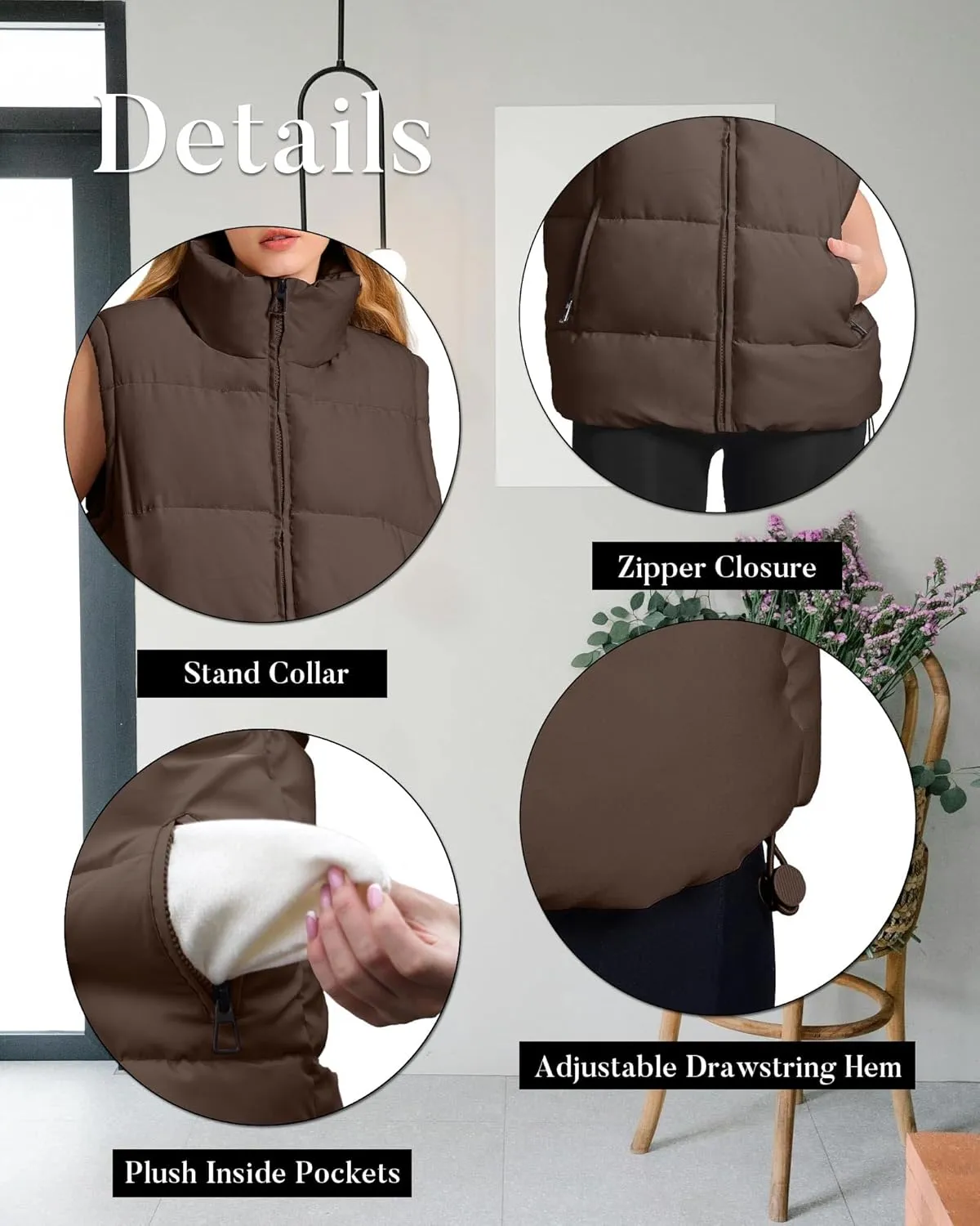 Polu Womens Puffer Vest 2024 Oversized Lightweight Winter Sleeveless Zip Up Padded Stand Collar Jacket Coat Warm