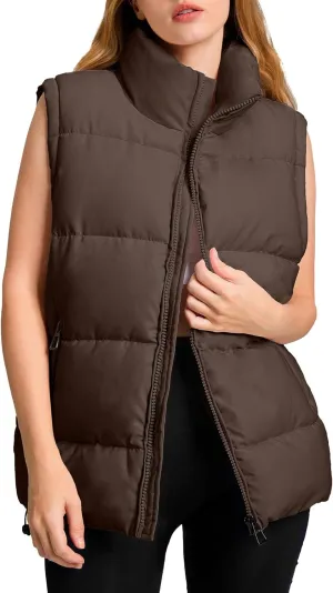 Polu Womens Puffer Vest 2024 Oversized Lightweight Winter Sleeveless Zip Up Padded Stand Collar Jacket Coat Warm