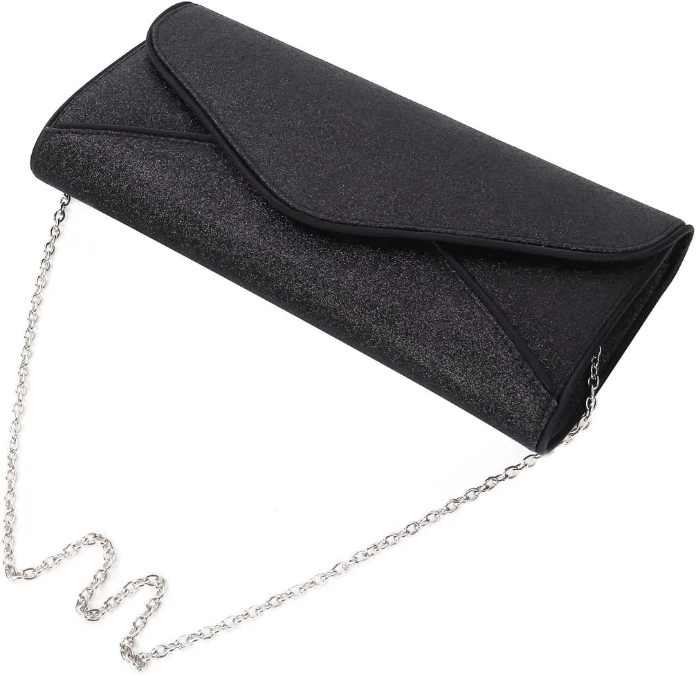 Premium Large Metallic Glitter Envelope Flap Clutch Evening Bag Handbag