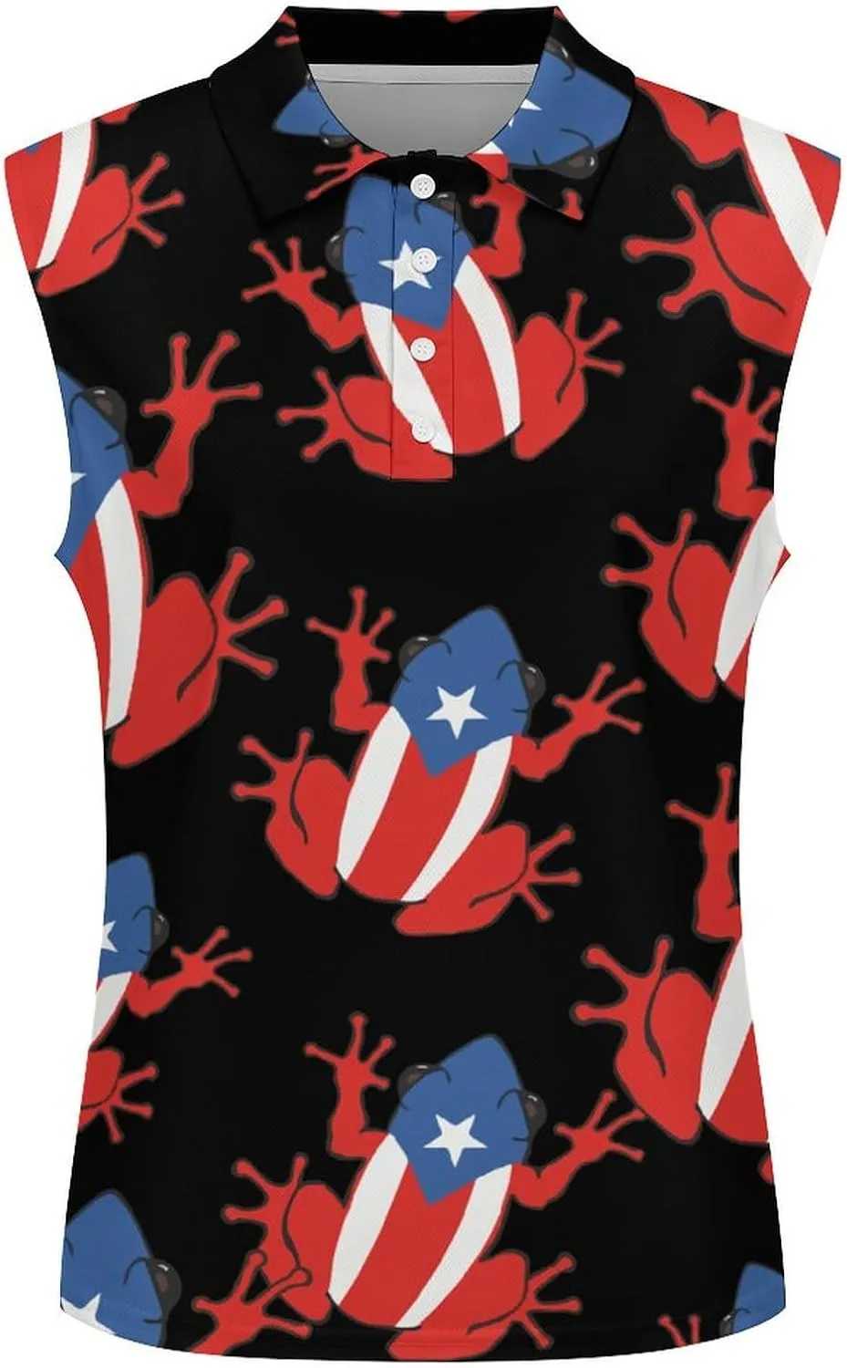 Puertorican Frog Flag Women's Sleeveless Golf Polo Shirts Athletic Tank Tops