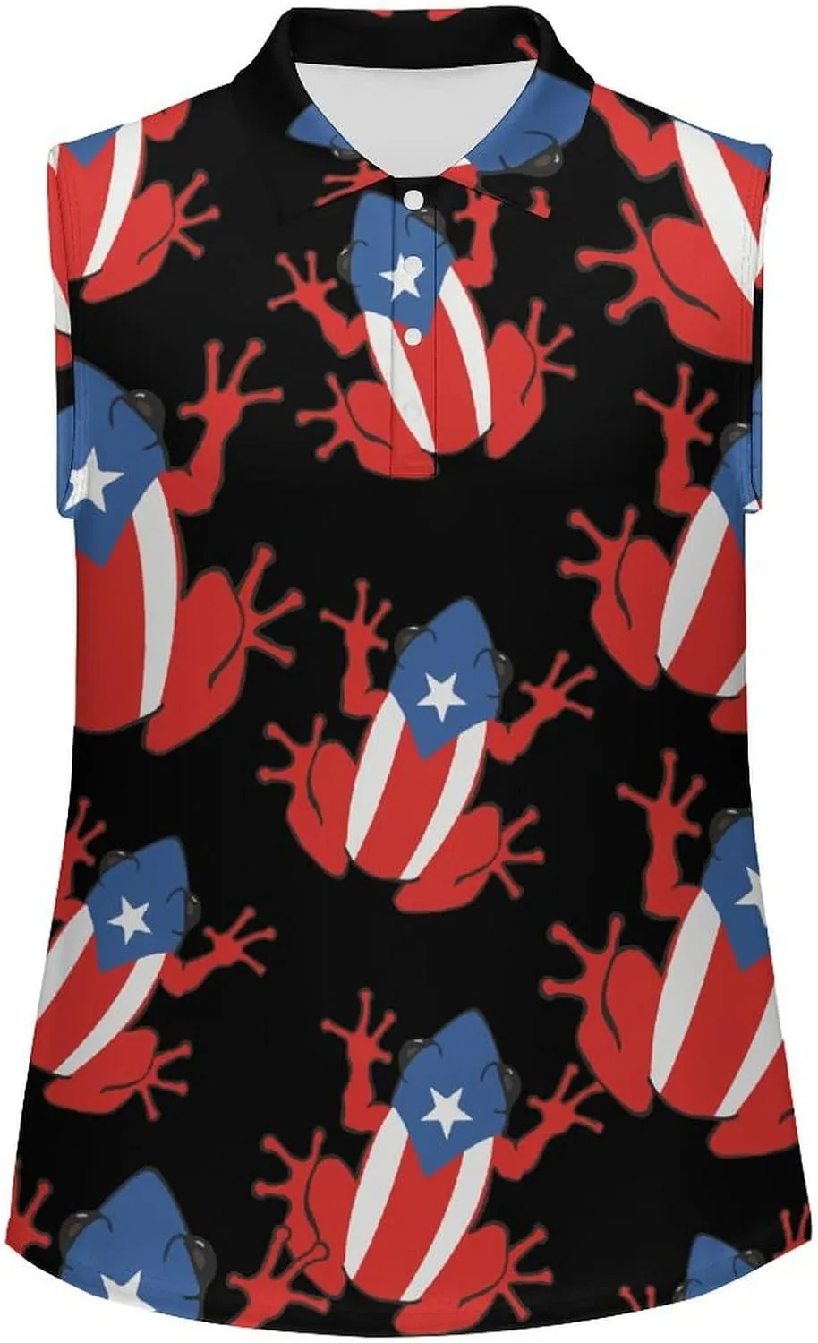 Puertorican Frog Flag Women's Sleeveless Golf Polo Shirts Athletic Tank Tops