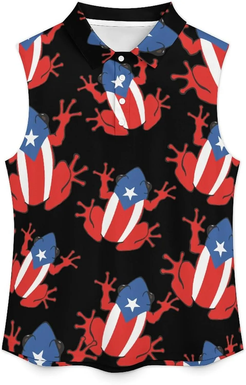 Puertorican Frog Flag Women's Sleeveless Golf Polo Shirts Athletic Tank Tops