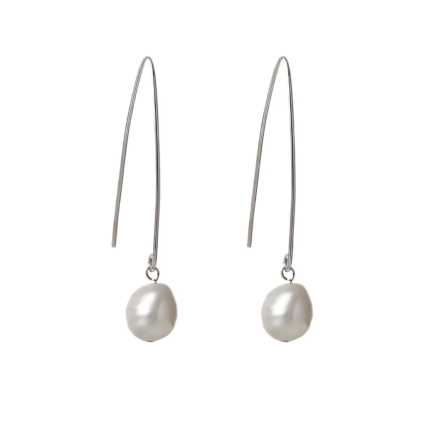 Pull Through Earrings Sterling Silver Wire Freshwater Cultured Baroque Pearls Threader Drop Earrings