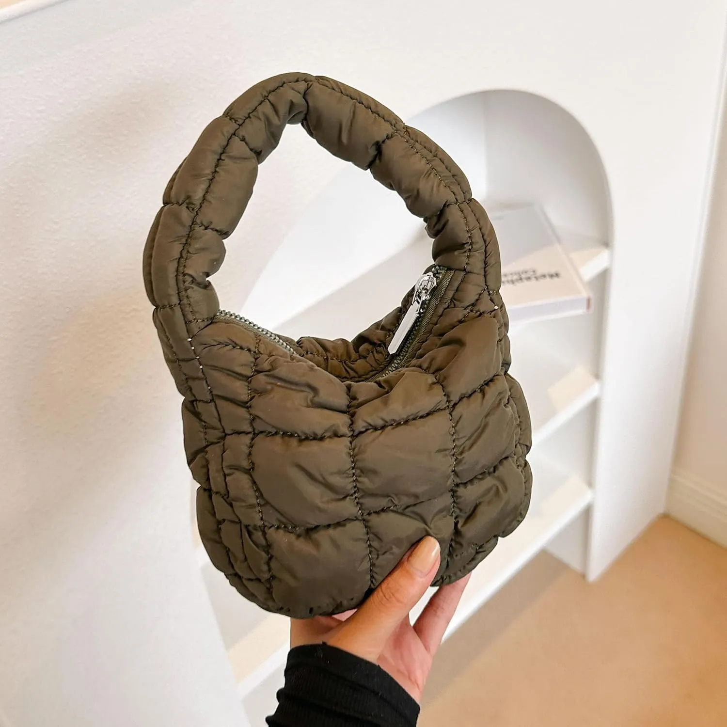 Quilted MINI Handbag and Purses Women Puffer Nylon Hobo Cotton Padded Purse Work Travel Lightweight