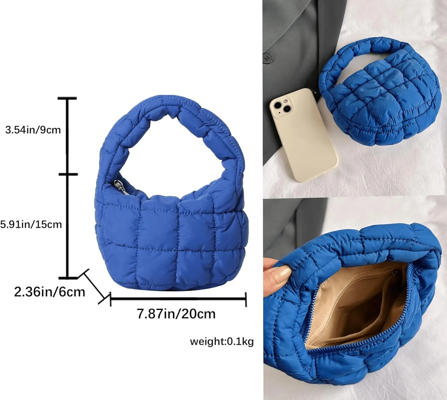 Quilted MINI Handbag and Purses Women Puffer Nylon Hobo Cotton Padded Purse Work Travel Lightweight