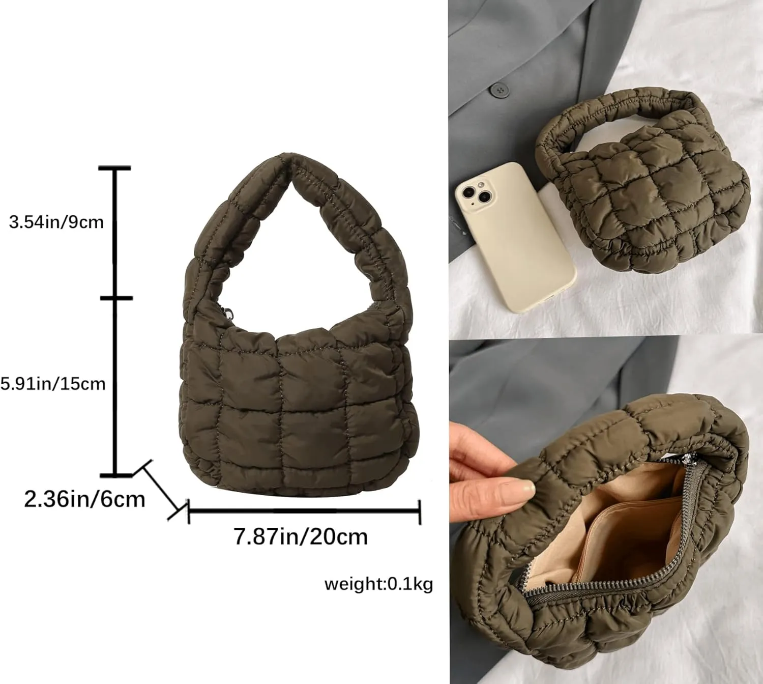 Quilted MINI Handbag and Purses Women Puffer Nylon Hobo Cotton Padded Purse Work Travel Lightweight