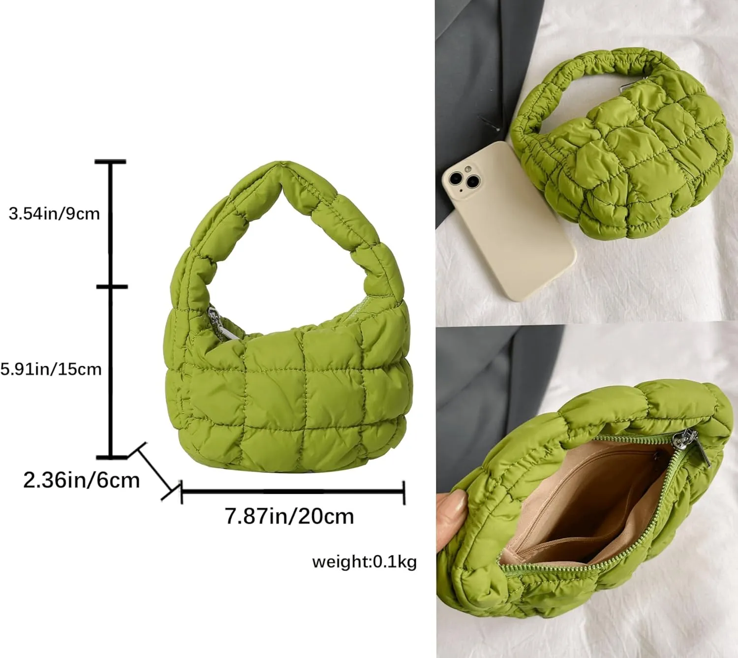 Quilted MINI Handbag and Purses Women Puffer Nylon Hobo Cotton Padded Purse Work Travel Lightweight