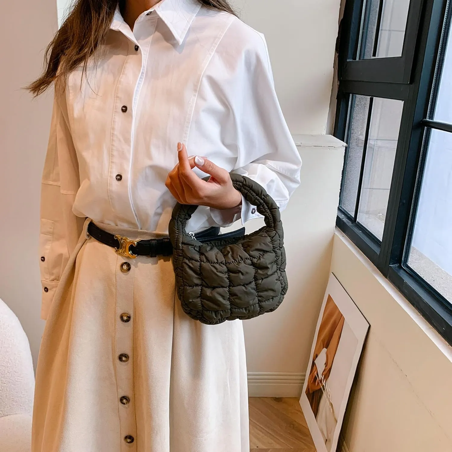 Quilted MINI Handbag and Purses Women Puffer Nylon Hobo Cotton Padded Purse Work Travel Lightweight