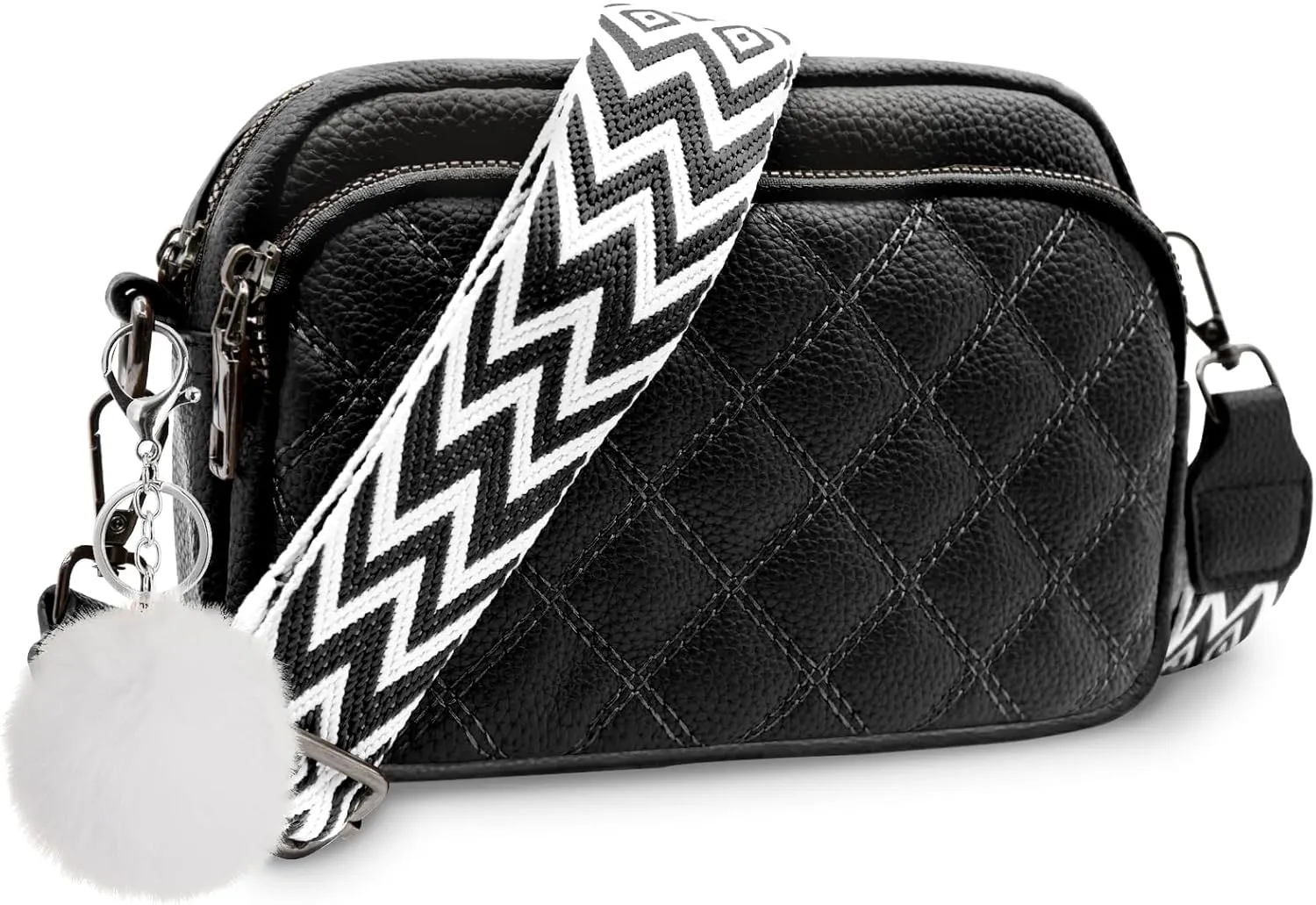Quilted Purses for Women Crossbody Purse Small Crossbody Bag Leather Shoulder Handbags Wide Guitar Strap Purse
