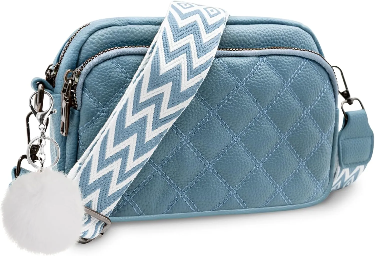 Quilted Purses for Women Crossbody Purse Small Crossbody Bag Leather Shoulder Handbags Wide Guitar Strap Purse