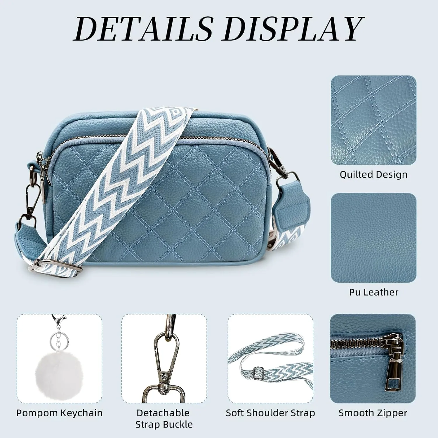 Quilted Purses for Women Crossbody Purse Small Crossbody Bag Leather Shoulder Handbags Wide Guitar Strap Purse