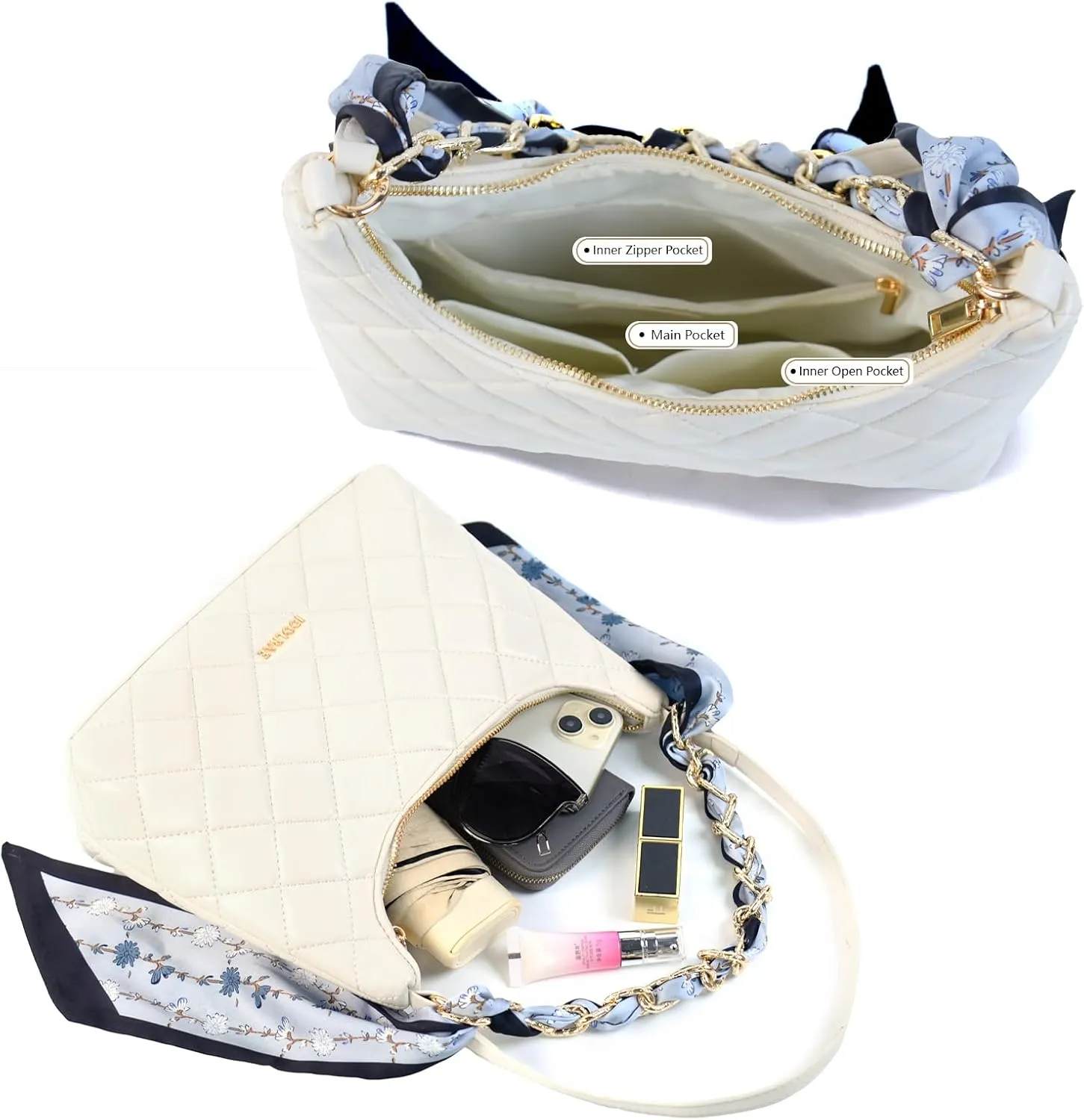 Quilted Shoulder Bag for Women Faux Leather Cute Hobo Handbags with Zipper Mini Clutch Purse Trendy Y2K
