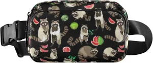 Raccoon Watercolor Floral Black Fanny Packs for Women Colorful Hip Pack Belt Pouch Waterproof Travel Waist Pouch