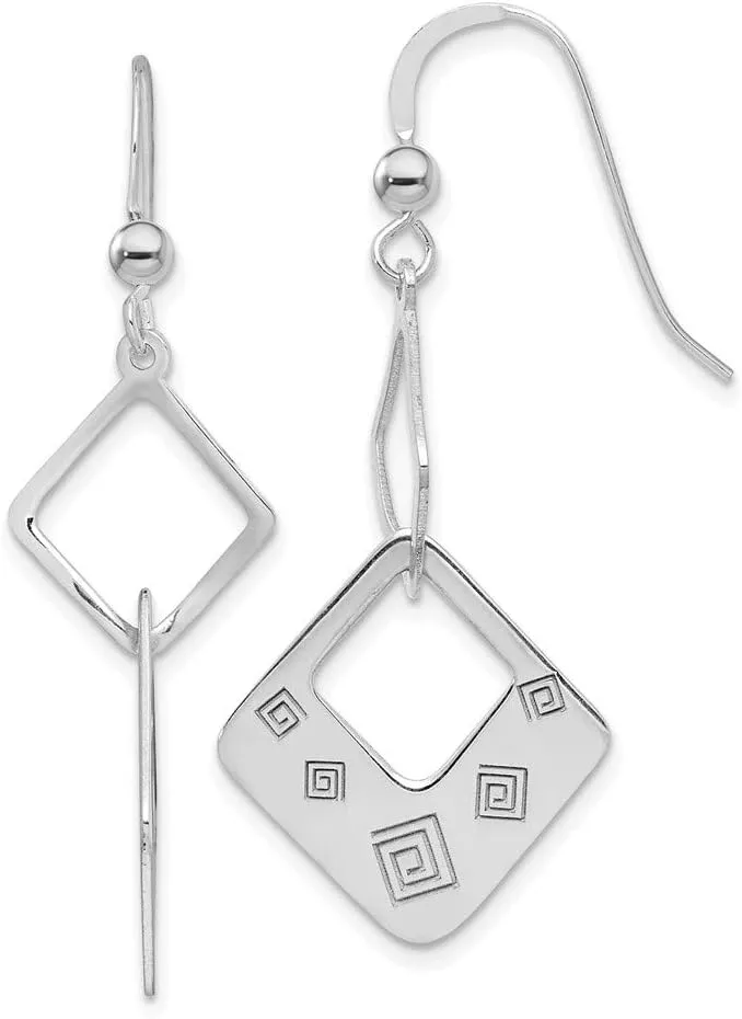 Real 925 Sterling Silver Geometric Dangle Earrings