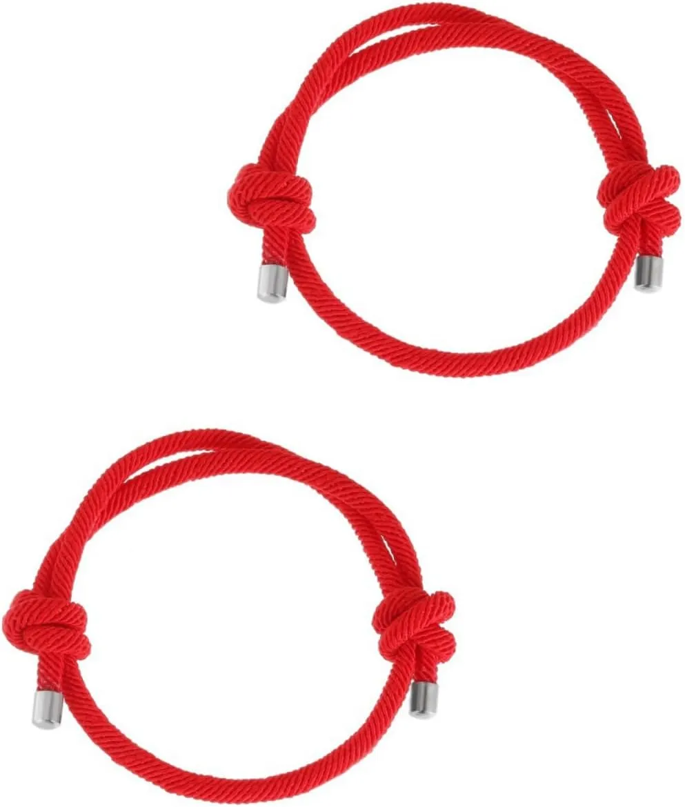 Red Rope Bracelet Knot String Set Pair of Couples Bracelets Handmade Rope Bangle Adjustable