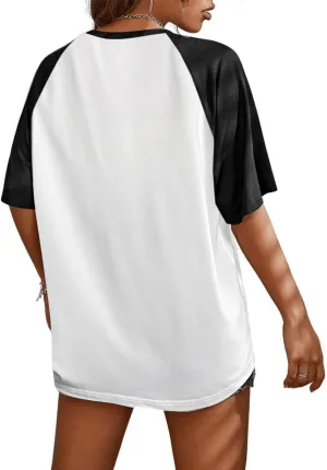 Remidoo Womens Short Sleeve Oversized T Shirt Color Block Crew Neck Casual Tee Tops
