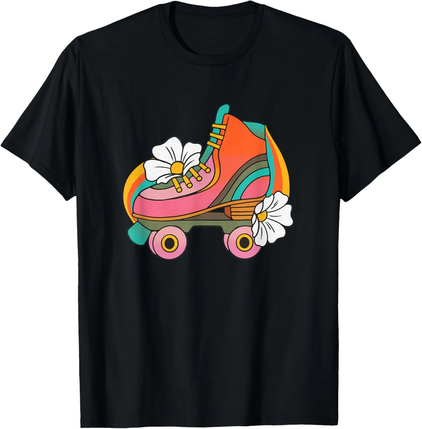 Retro Ice Skating Winter Sports Ski Skate Shoes Flower T-Shirt