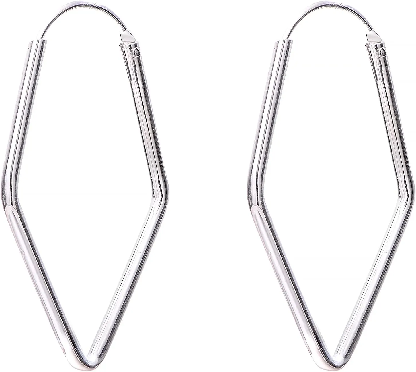 Rhodium-Plated Geometric Square Clutchless Hoop Earrings Chic Geometric for Women 33MM Hypoallergenic Lightweight Cutout Thin Wire Drop Dangles -925 Sterling Silver