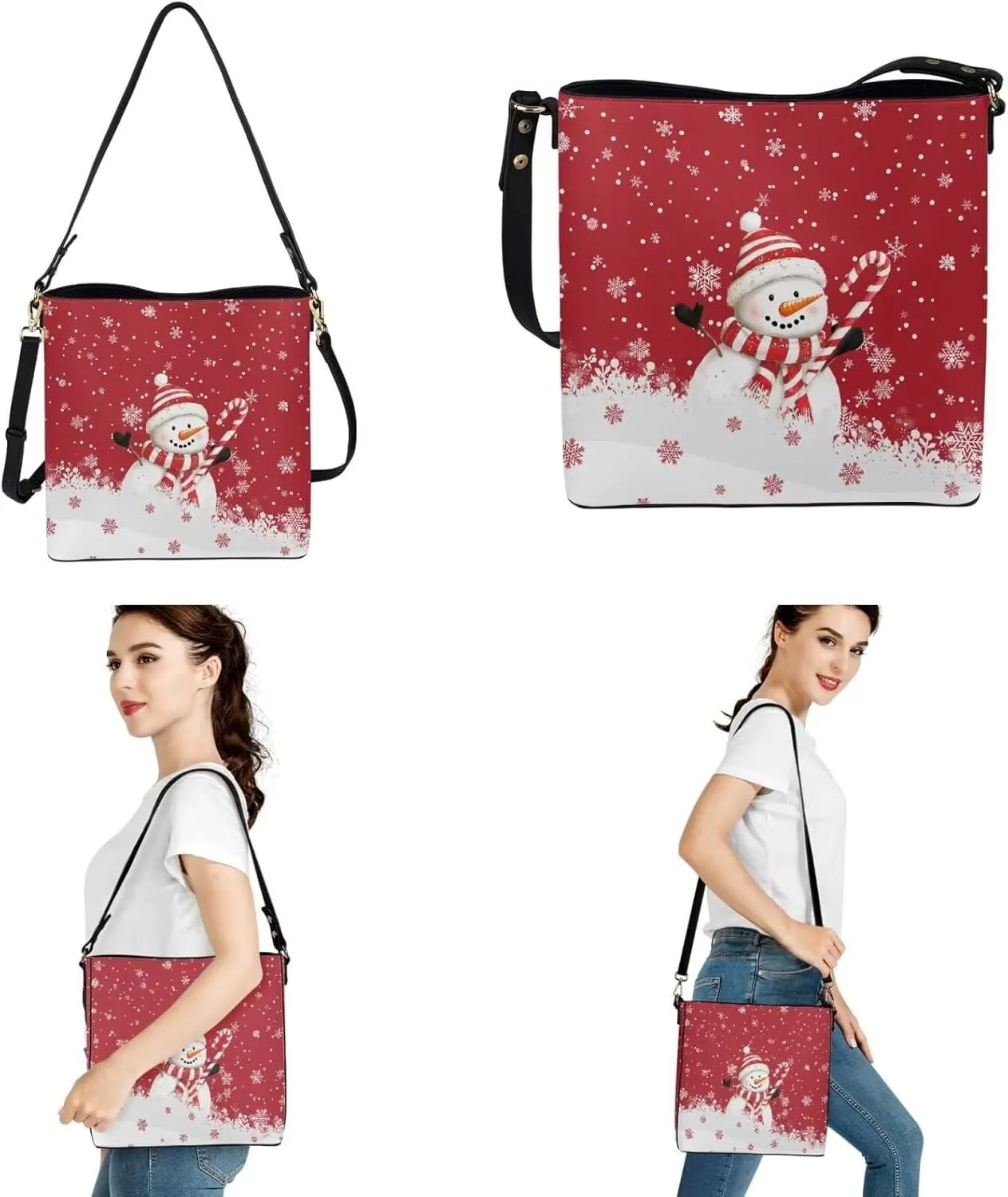 Rnyleeg 2 pcs Large Crossbody Bag for Women Leather Hobo Handbag for Work Bucket Bag with Matching Leather Car Key Cover