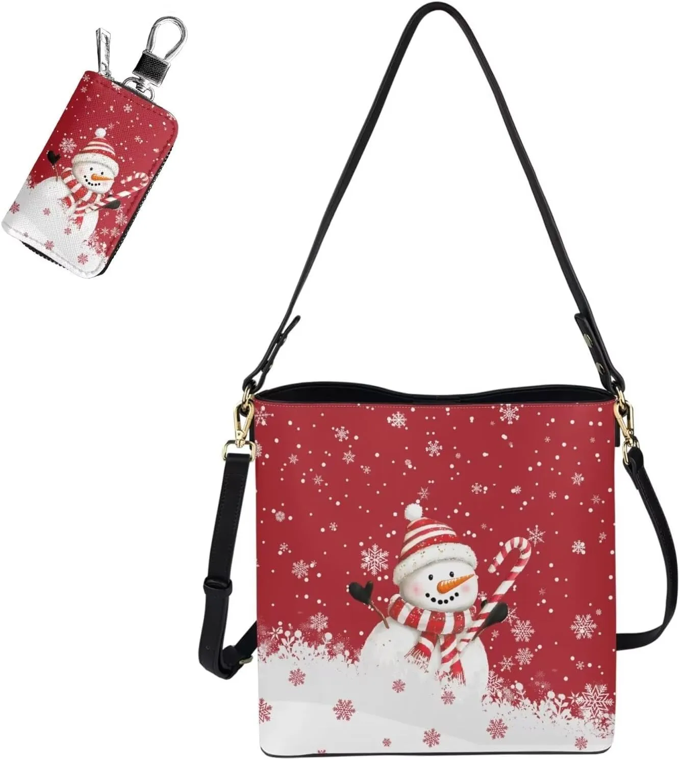 Rnyleeg 2 pcs Large Crossbody Bag for Women Leather Hobo Handbag for Work Bucket Bag with Matching Leather Car Key Cover
