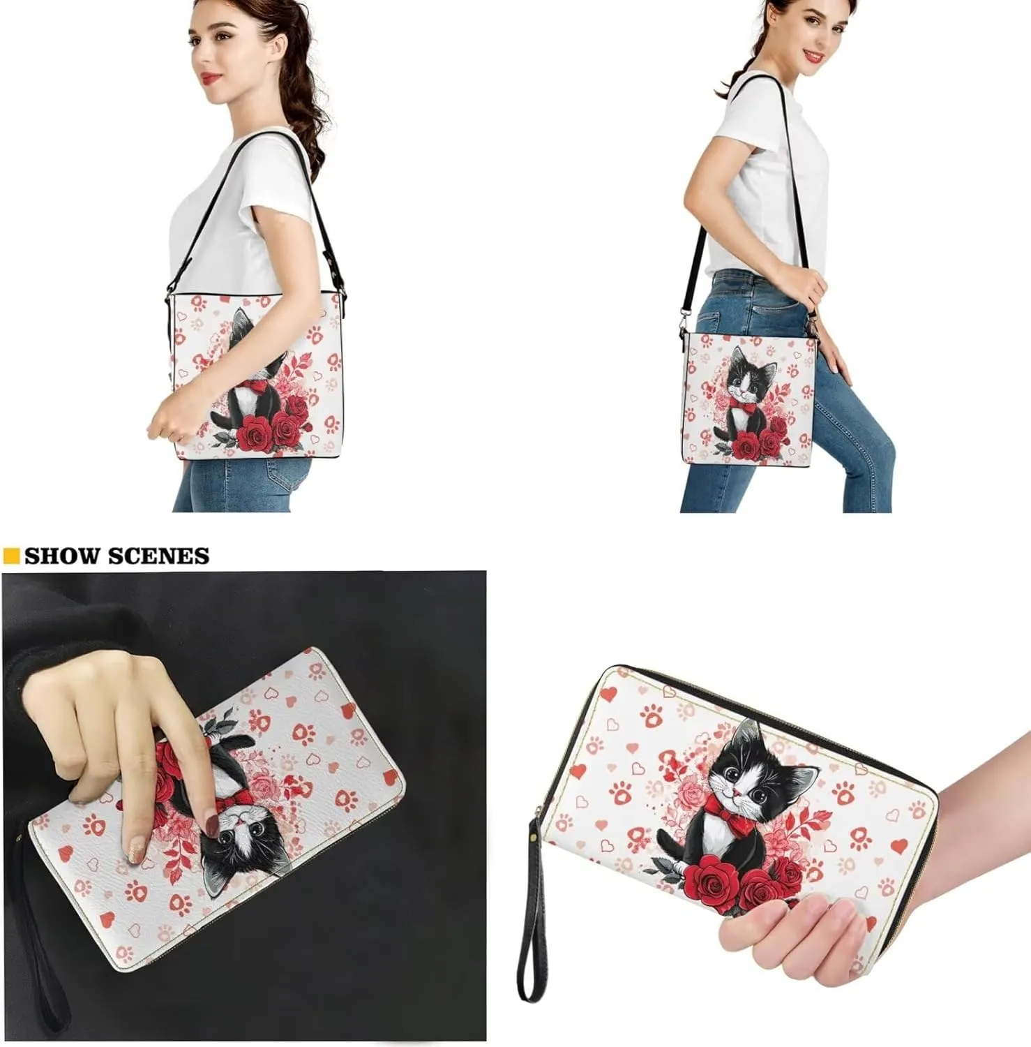 Rnyleeg Leather Crossbody Bags Hobo Shoulder Bag for Women Portable Handbag with 2 PCS Adjustable Strap Matching Small Wallet