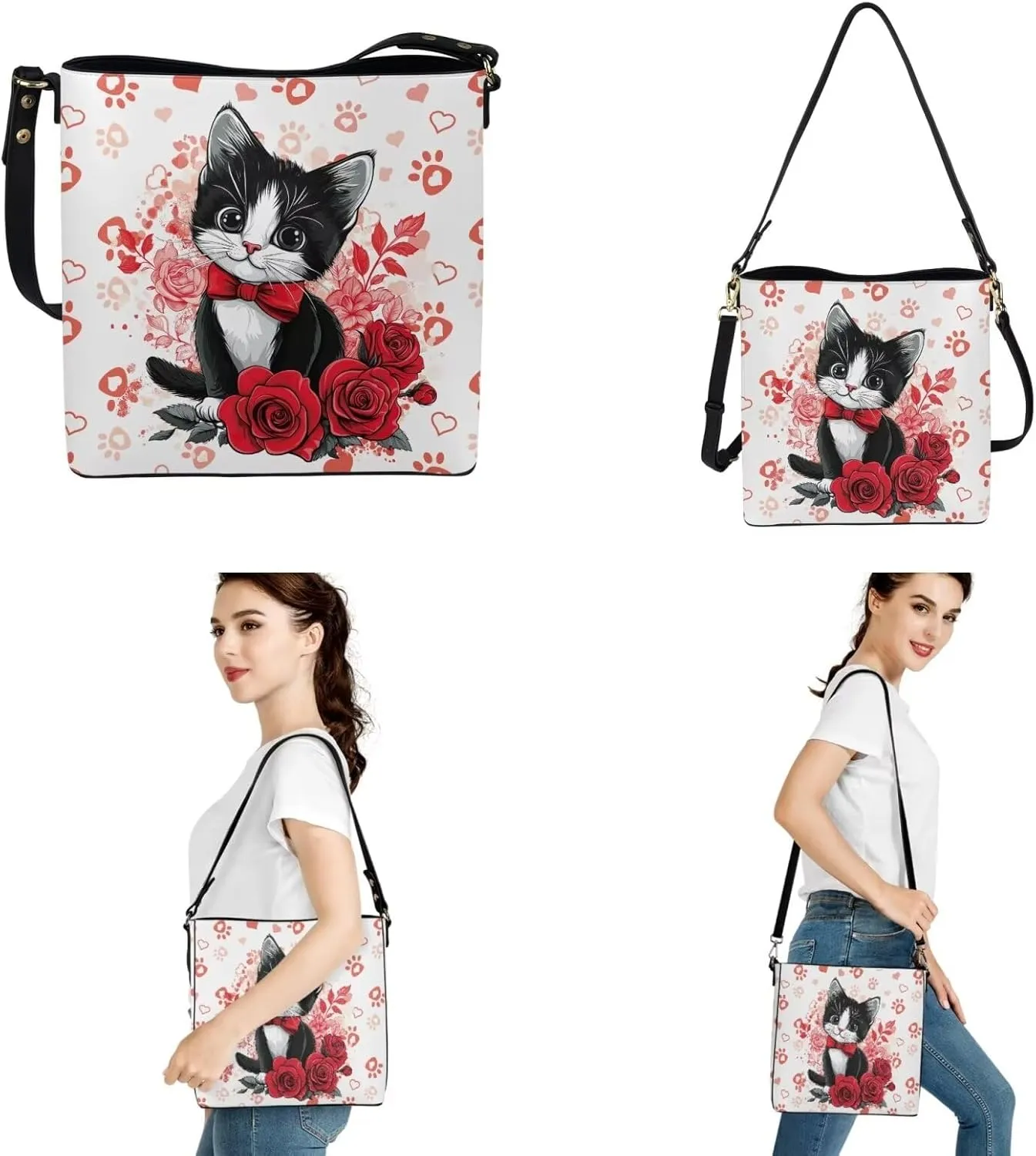 Rnyleeg Leather Crossbody Bags Hobo Shoulder Bag for Women Portable Handbag with 2 PCS Adjustable Strap Matching Small Wallet