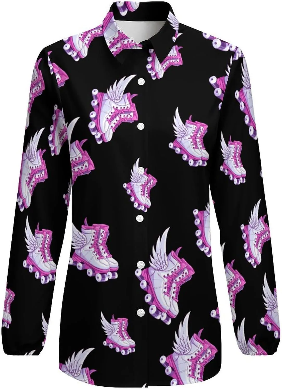 Roller Skate Shoes Women's Blouses Printed Long Sleeve Button Down V-Neck Shirts Casual Tops