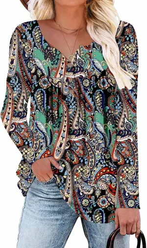 ROSELINLIN Womens Long Sleeve Tunic Tops Floral Fall Blouse Shirts