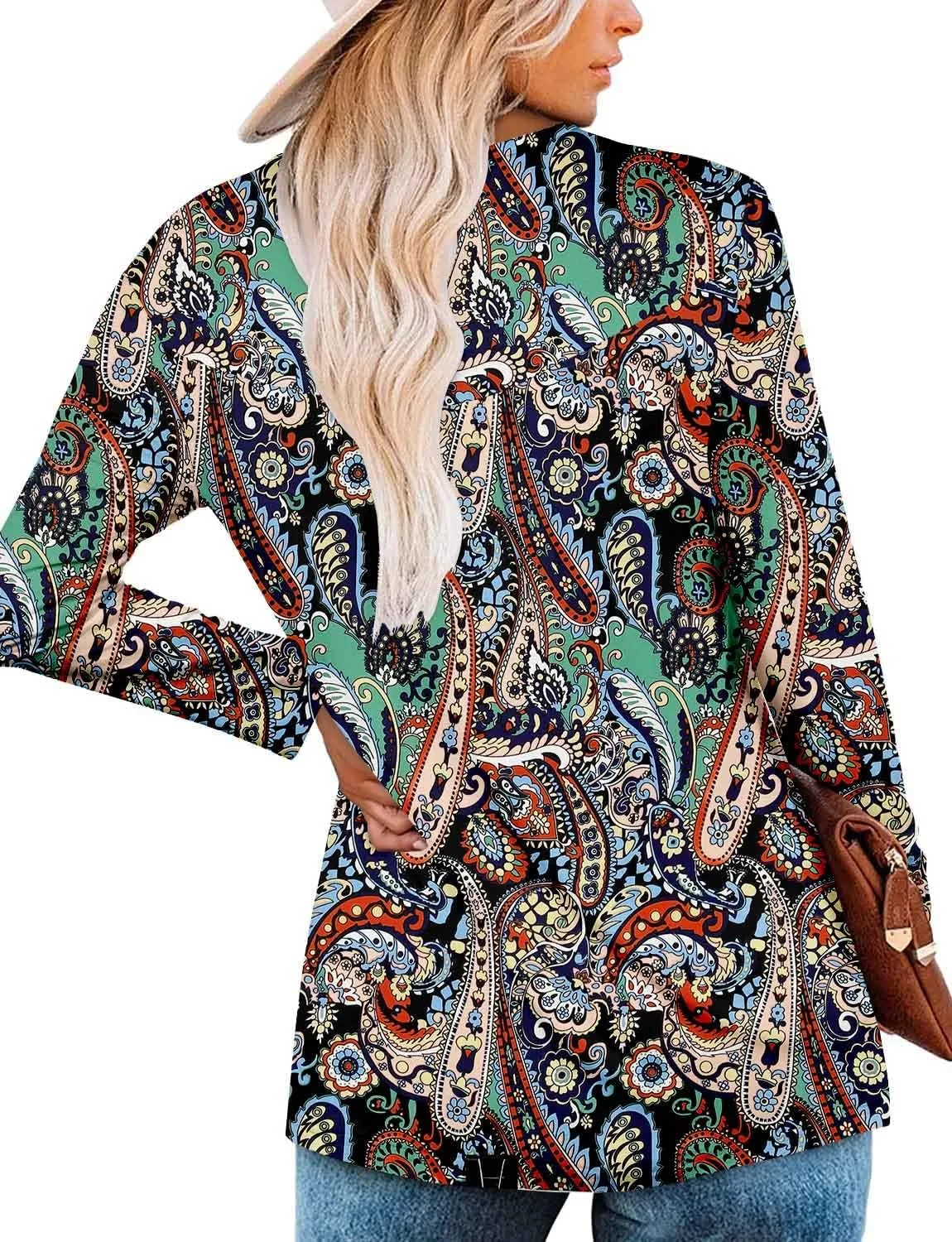 ROSELINLIN Womens Long Sleeve Tunic Tops Floral Fall Blouse Shirts