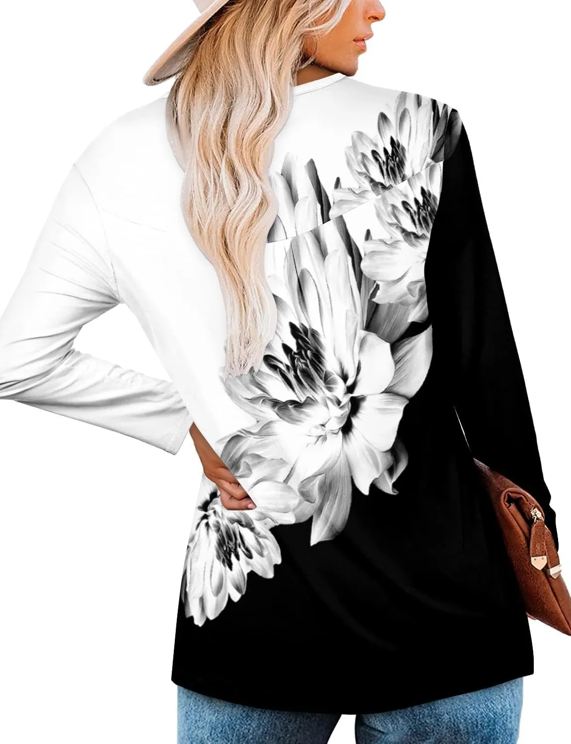 ROSELINLIN Womens Long Sleeve Tunic Tops Floral Fall Blouse Shirts