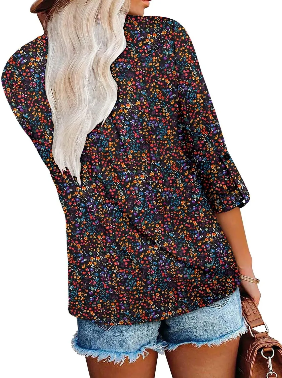 ROSELINLIN Womens Long Sleeve Tunic Tops Floral Fall Blouse Shirts