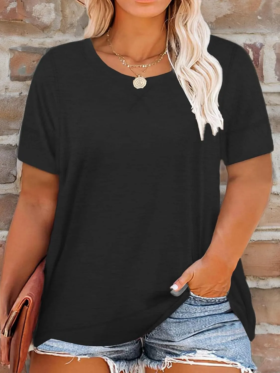ROSRISS Womens Plus Size Tops Casual Short Sleeve Side Split Tunics Shirts