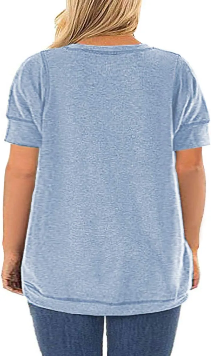 ROSRISS Womens Plus Size Tops Casual Short Sleeve Side Split Tunics Shirts