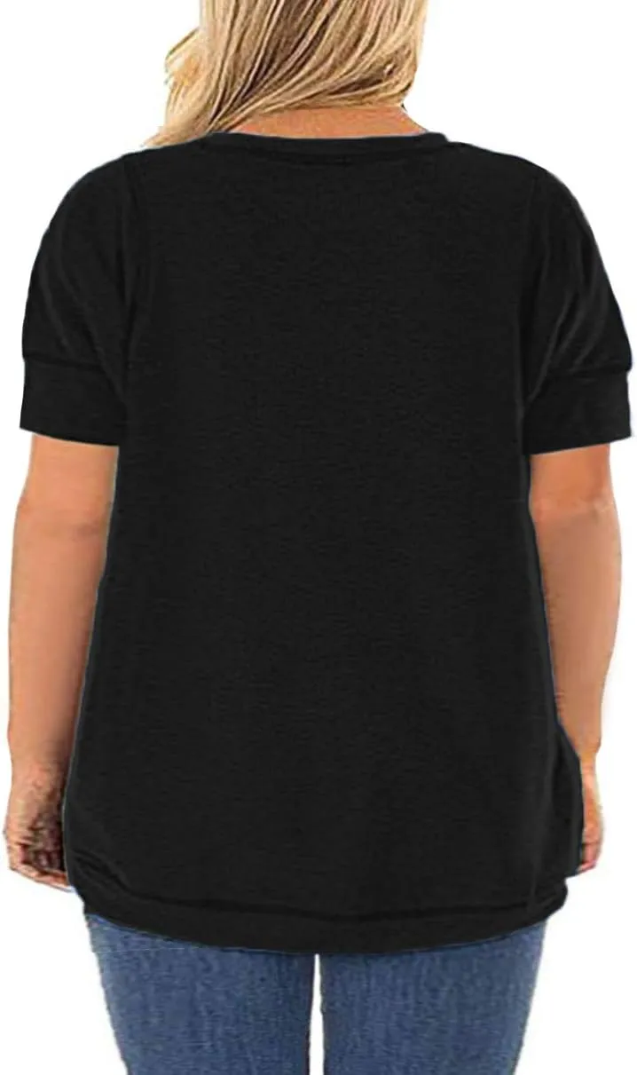 ROSRISS Womens Plus Size Tops Casual Short Sleeve Side Split Tunics Shirts