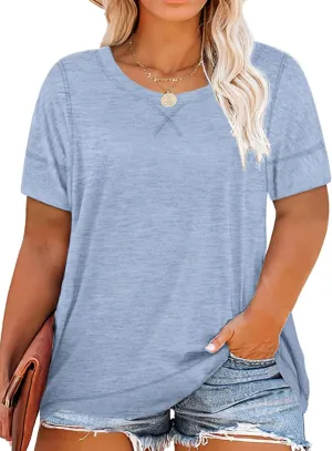 ROSRISS Womens Plus Size Tops Casual Short Sleeve Side Split Tunics Shirts