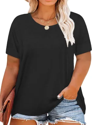 ROSRISS Womens Plus Size Tops Casual Short Sleeve Side Split Tunics Shirts