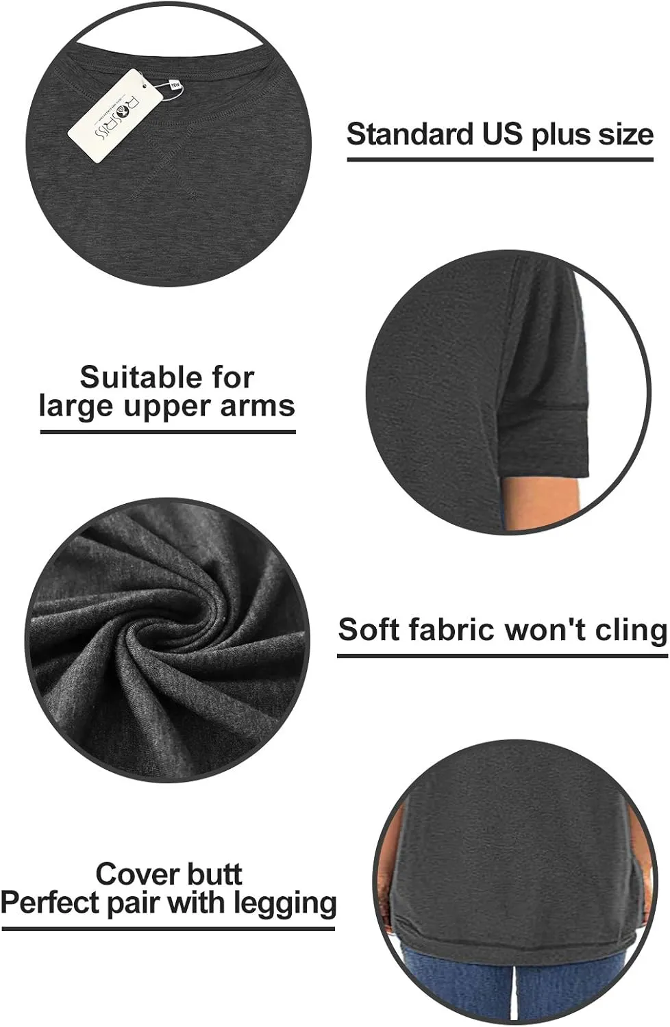 ROSRISS Womens Plus Size Tops Casual Short Sleeve Side Split Tunics Shirts